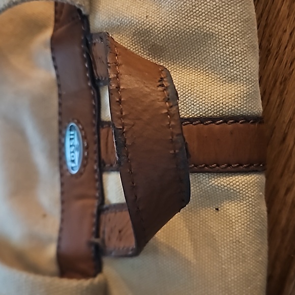 Fossil Tan Canvas and Leather Drawstring Backpack Rucksack Laptop Bag - Picture 14 of 16